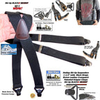 Holdup Brand 1 1/2" Wide Black Ski-Up X-back Suspenders with USA Patented Gripper Clasps
