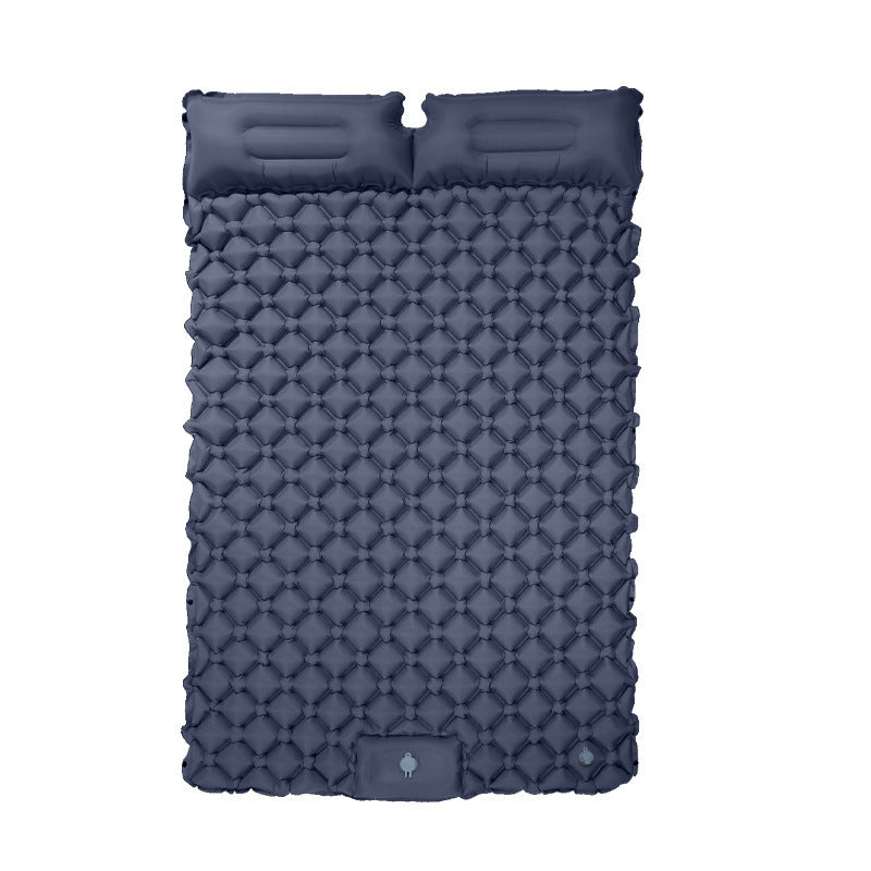 Outdoor double inflatable sleeping pad – with built-in pillow & pump, for camping, backpacking, hiking.