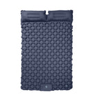 Outdoor double inflatable sleeping pad – with built-in pillow & pump, for camping, backpacking, hiking.