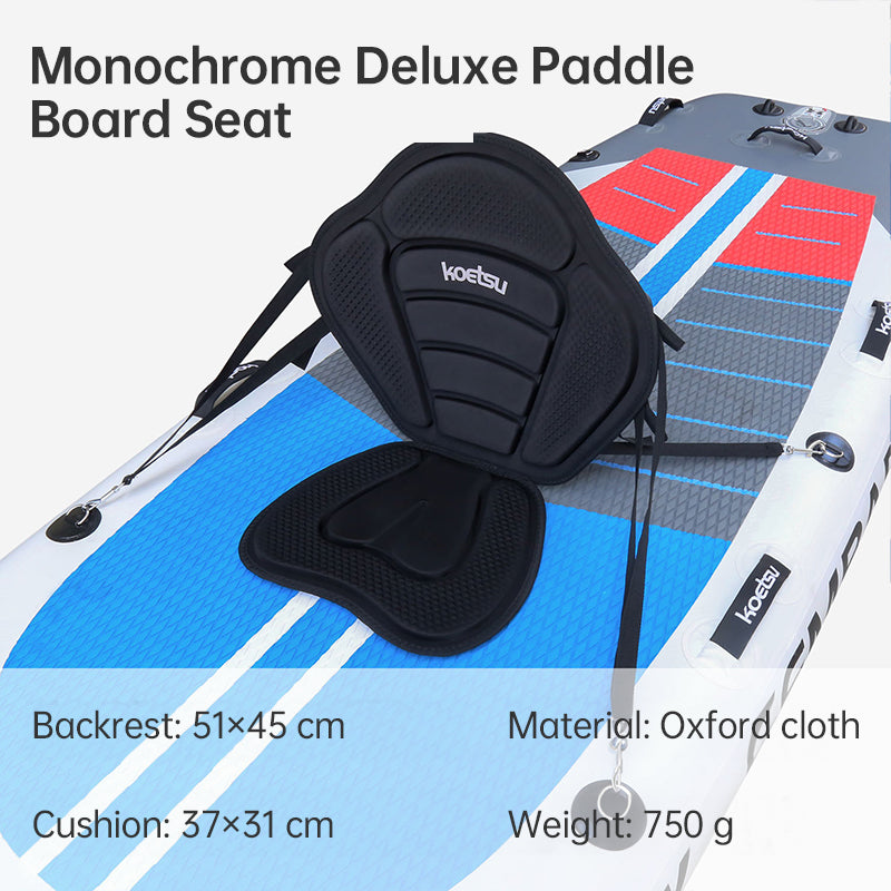 Adjustable padded seat for kayaks, paddleboards, canoes, with backrest, suitable for kayak, canoe, rafts, fishing.