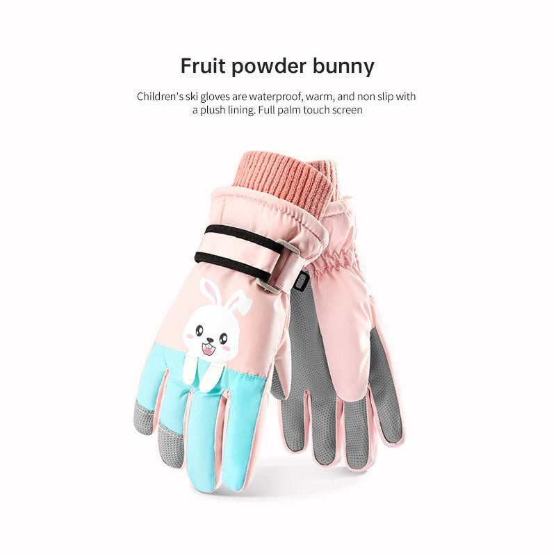 Winter children skiing gloves cycling waterproof windproof cashmere thick warm gloves children