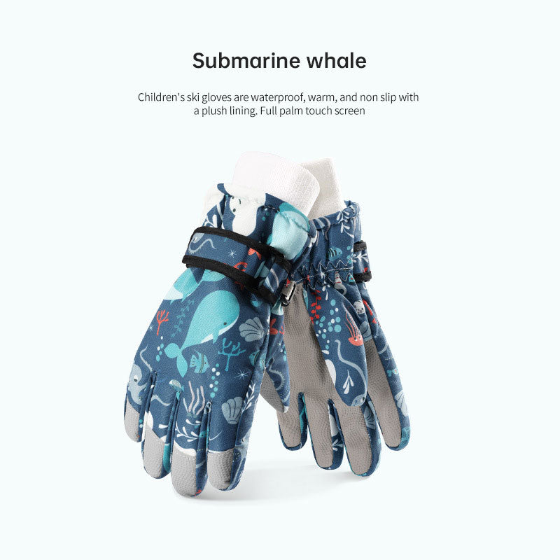 Winter children skiing gloves cycling waterproof windproof cashmere thick warm gloves children