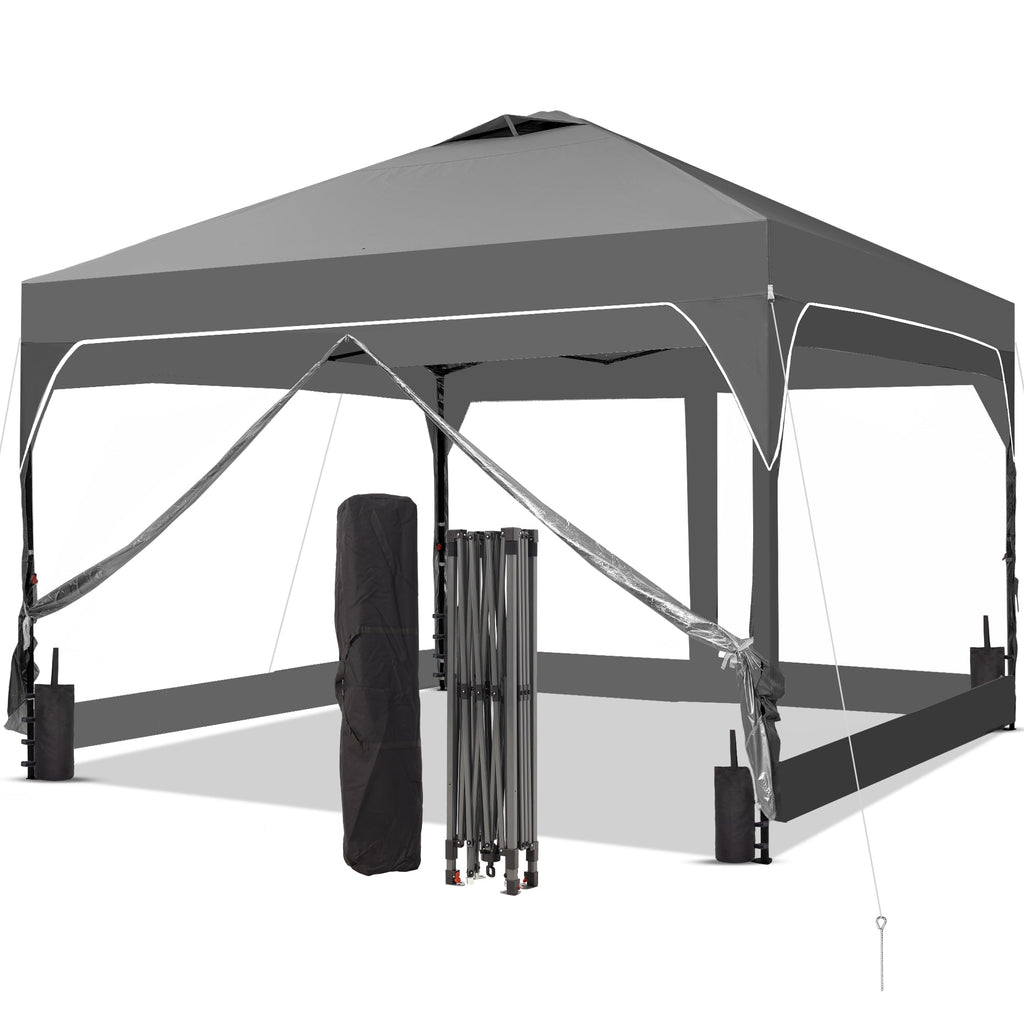 Ainfox 8ft x 8ft Pop Up Canopy Beach Tent with 4 Removable Clear PVC Sidewalls for Events, Parties, Camping