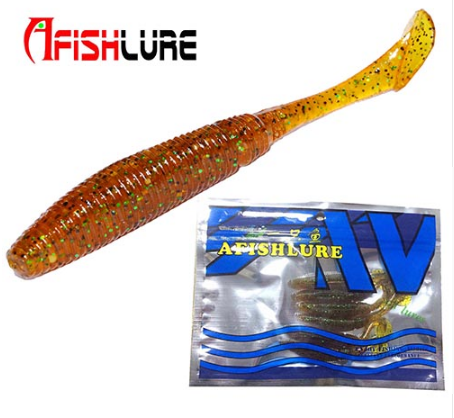 AFISHLURE 6pcs/lot T Tail Soft Worm 3.2g 75mm Paddle wobbler fishing lure for bass Fishing Bait Grub Swimbait
