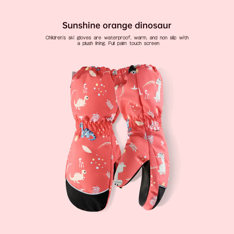 Winter children skiing gloves cycling waterproof windproof cashmere thick warm gloves children