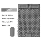 Outdoor double inflatable sleeping pad – with built-in pillow & pump, for camping, backpacking, hiking.