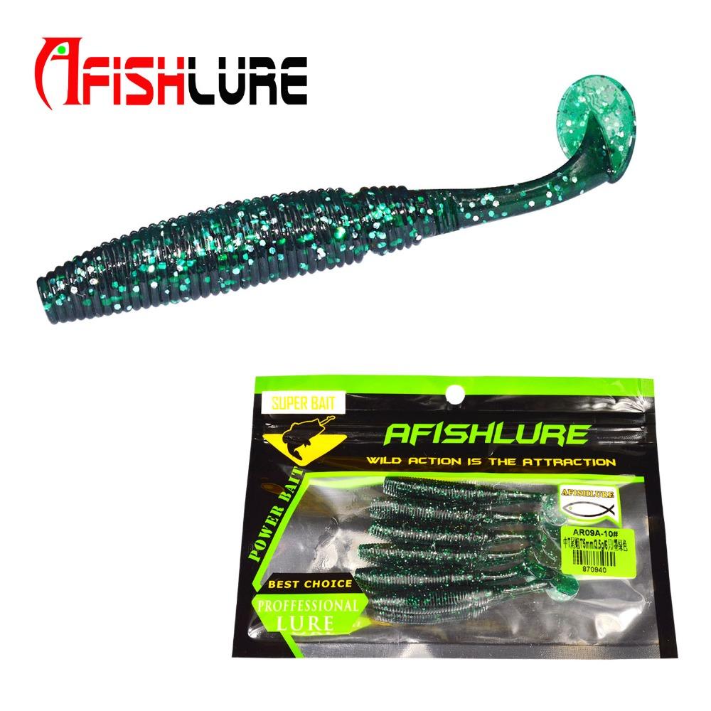 AFISHLURE 6pcs/lot T Tail Soft Worm 3.2g 75mm Paddle wobbler fishing lure for bass Fishing Bait Grub Swimbait
