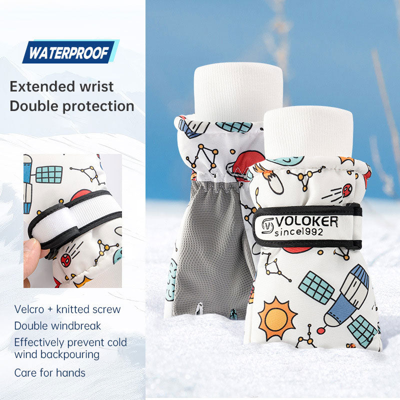Winter children skiing gloves cycling waterproof windproof cashmere thick warm gloves children