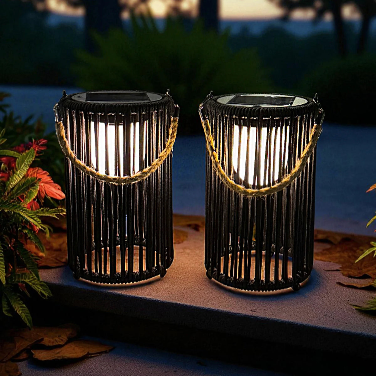 10.5'' High Solar Lantern Outdoor Table Lamp Black 2Pcs