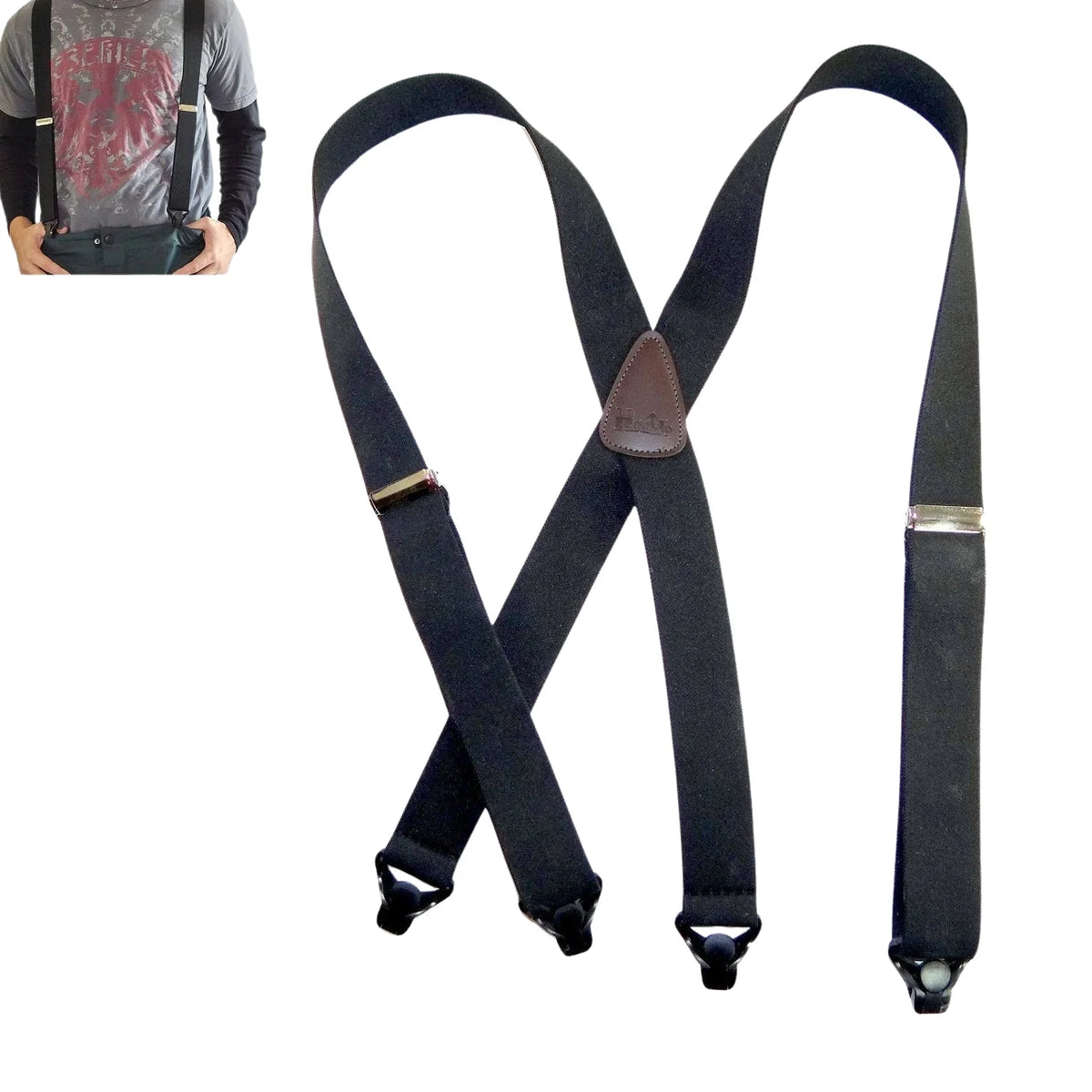 Holdup Brand 1 1/2" Wide Black Ski-Up X-back Suspenders with USA Patented Gripper Clasps