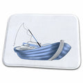Dish Drying Mat - Blue Fishing Boat With Fishing Pole Illustration Fishing