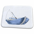 Dish Drying Mat - Blue Fishing Boat With Fishing Pole Illustration Fishing