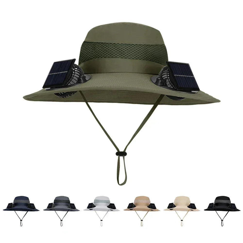Outdoor Camping Fishing Hiking Sunscreen Fisherman Hat Solar Fan Cap Portable Solar Charging Cap With Fan For Unisex