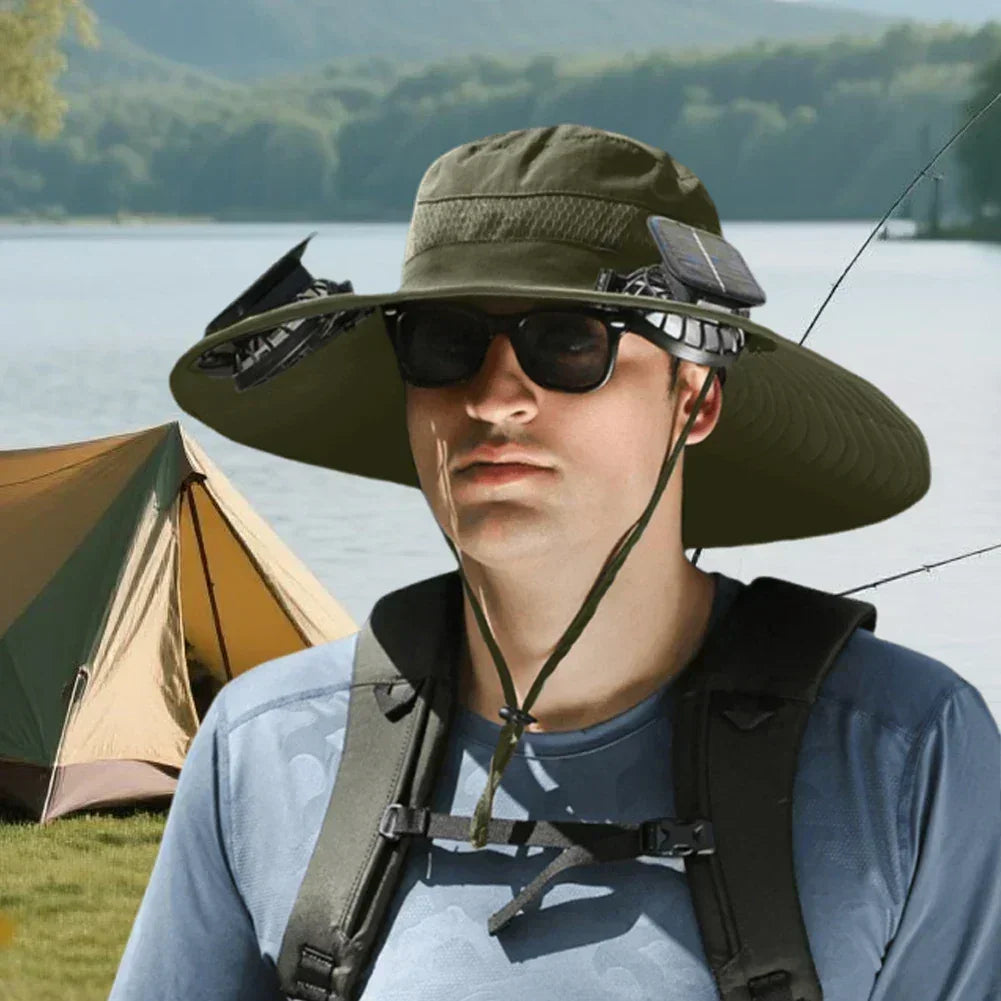 Outdoor Camping Fishing Hiking Sunscreen Fisherman Hat Solar Fan Cap Portable Solar Charging Cap With Fan For Unisex
