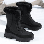Winter Snow Boots  Women Waterproof Non-Slip Warm Northeast-Style Large Cotton Shoes, Ski , Fleece-Lined,  High-Top Cotton Boots
