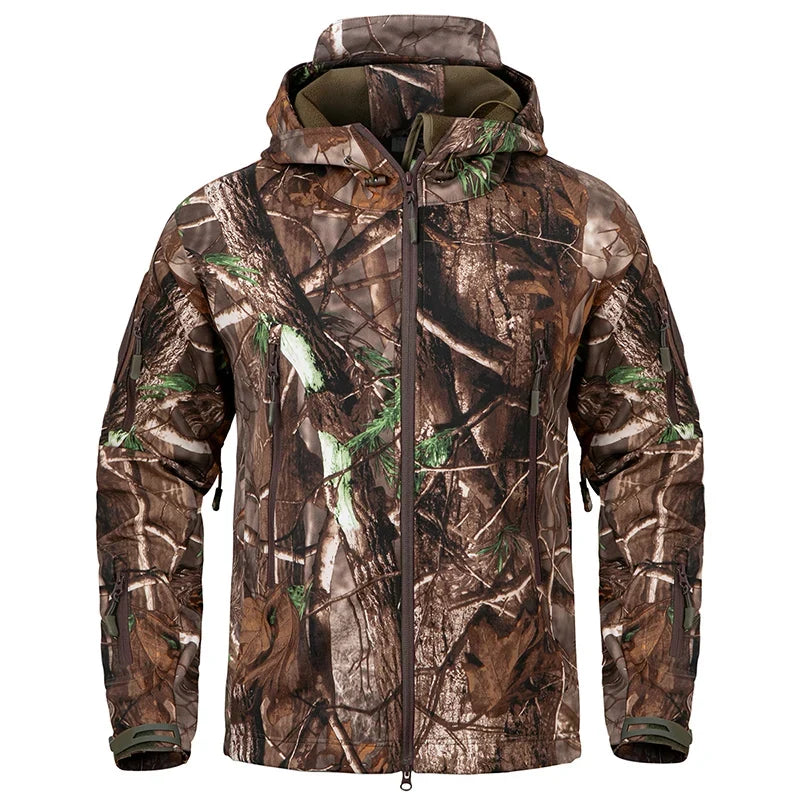 Men’s Camouflage Tactical Softshell Jacket – Waterproof Fleece Hooded Coat for Hunting, Hiking & Outdoor Adventures