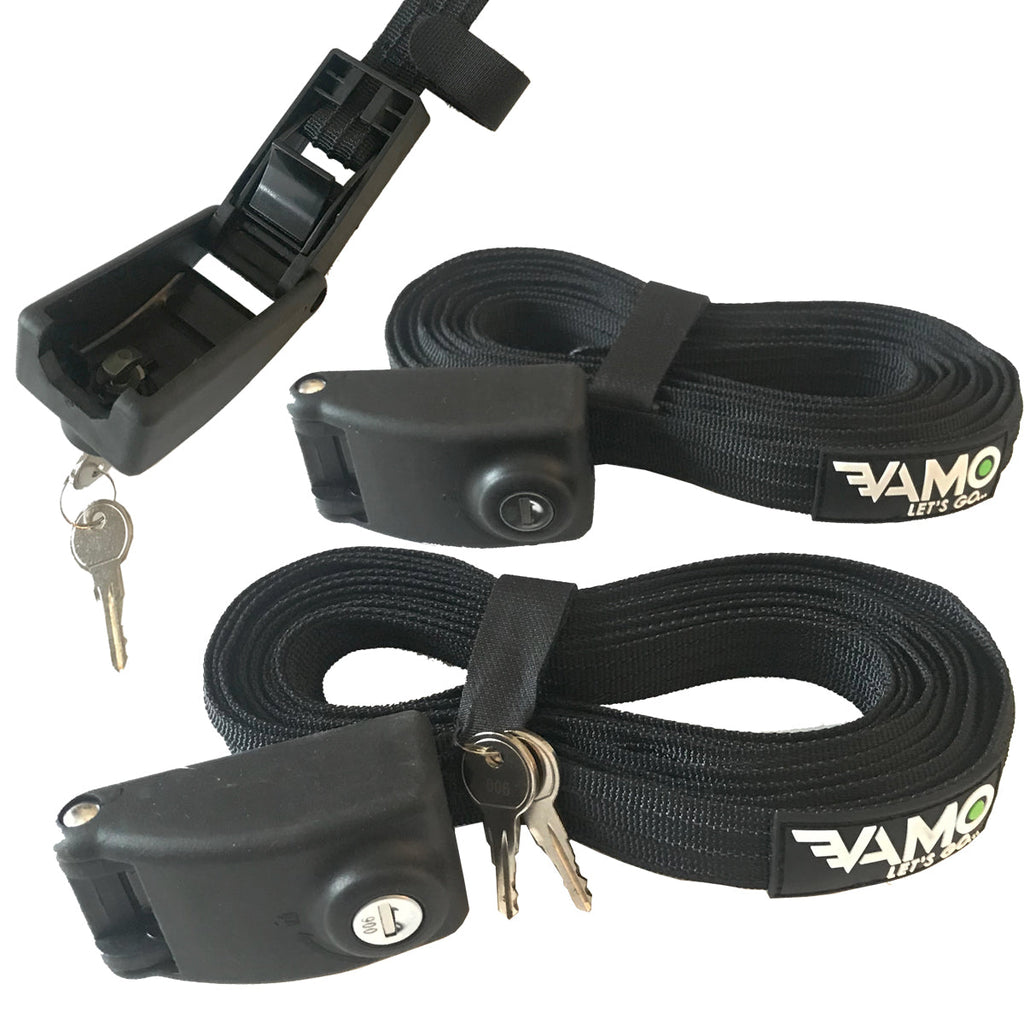 KEYED Locking Tie Down Straps w/ Interwoven Braided Steel Cables-Paddleboard-Surf-Kayak