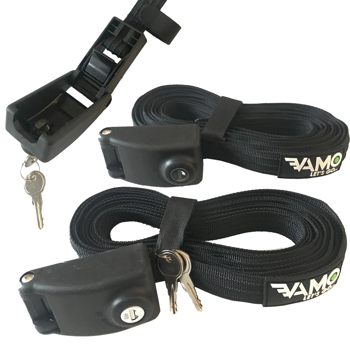 KEYED Locking Tie Down Straps w/ Interwoven Braided Steel Cables-Paddleboard-Surf-Kayak