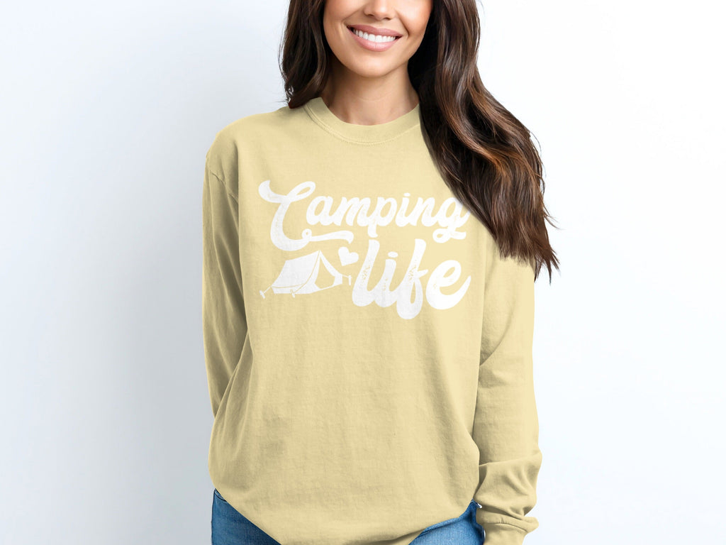 Camping Life with Tent and Heart Great Outdoors Long Sleeve T-Shirt