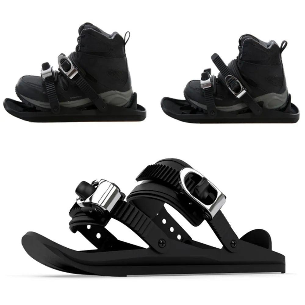 Black Mini Ski Skates Snow Shoes: Portable Adjustable Bindings - # BOAA73110008