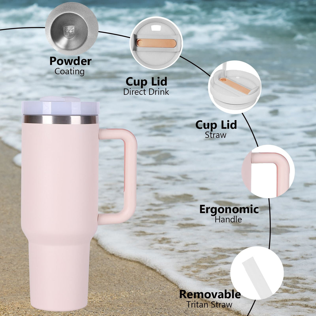 40oz V2 large capacity tumbler,  With Handle And Straw Lid, Insulated Reusable Stainless Steel Water Bottles Travel Mug Coffee Cup car cup water cup For Men Women Outdoor Camping Driving, gift