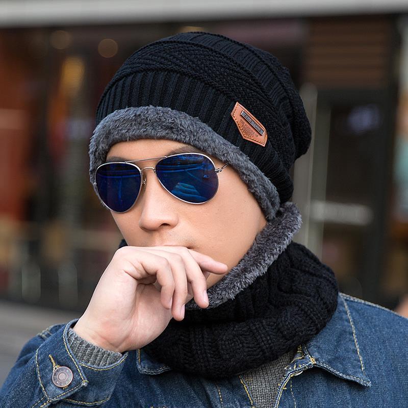 Fashion Knitted Winter Hats For Men Thick and Warm Men Winter Hat Black Autumn Beanie Hat Men Wool Ski Hats Beanies Bonnet Scarf Hat Set Outdoor Sport Warm Beanies Hat For Men Knitted Hats Bandana Hiking Camping Kid Neck Warmer Cap