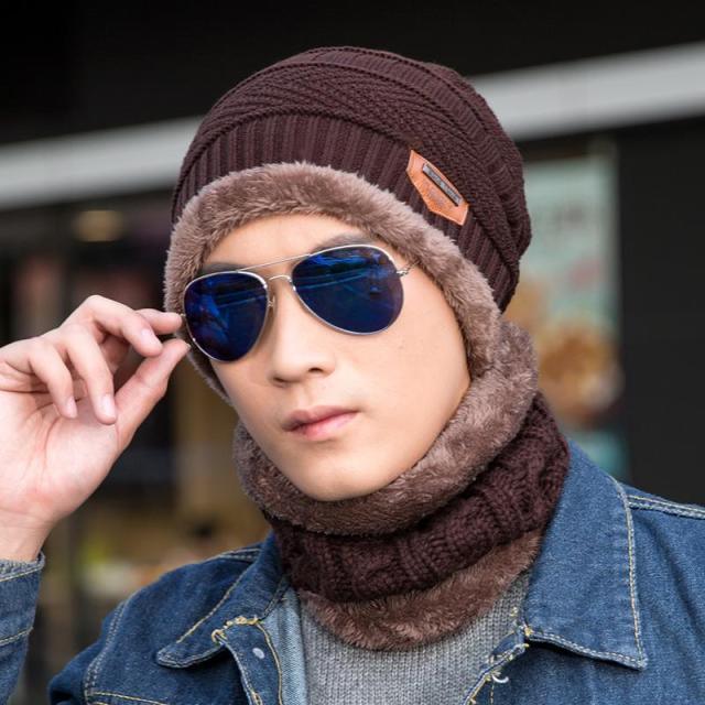 Fashion Knitted Winter Hats For Men Thick and Warm Men Winter Hat Black Autumn Beanie Hat Men Wool Ski Hats Beanies Bonnet Scarf Hat Set Outdoor Sport Warm Beanies Hat For Men Knitted Hats Bandana Hiking Camping Kid Neck Warmer Cap