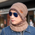Fashion Knitted Winter Hats For Men Thick and Warm Men Winter Hat Black Autumn Beanie Hat Men Wool Ski Hats Beanies Bonnet Scarf Hat Set Outdoor Sport Warm Beanies Hat For Men Knitted Hats Bandana Hiking Camping Kid Neck Warmer Cap