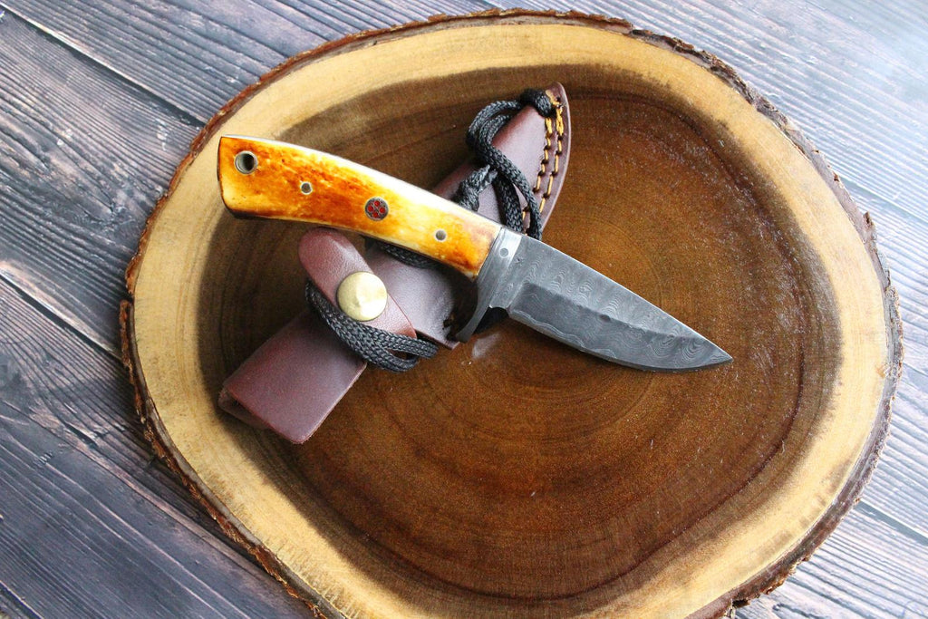 Damascus Steel Fixed Blade hunting Knife with Damascus Hilt Titan Drop Point Hunter TD-077