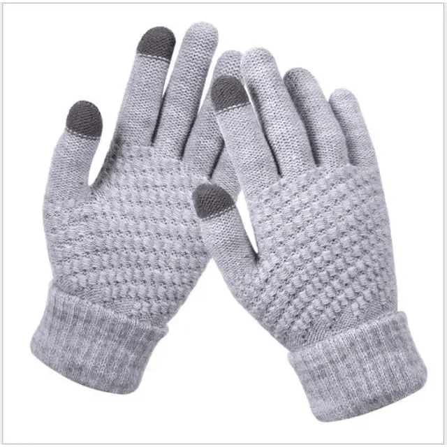 Women Winter Modern Touchscreen Gloves Thicken Warm Knitted Stretch One Size Gloves Full Finger Outdoor Skiing Gloves