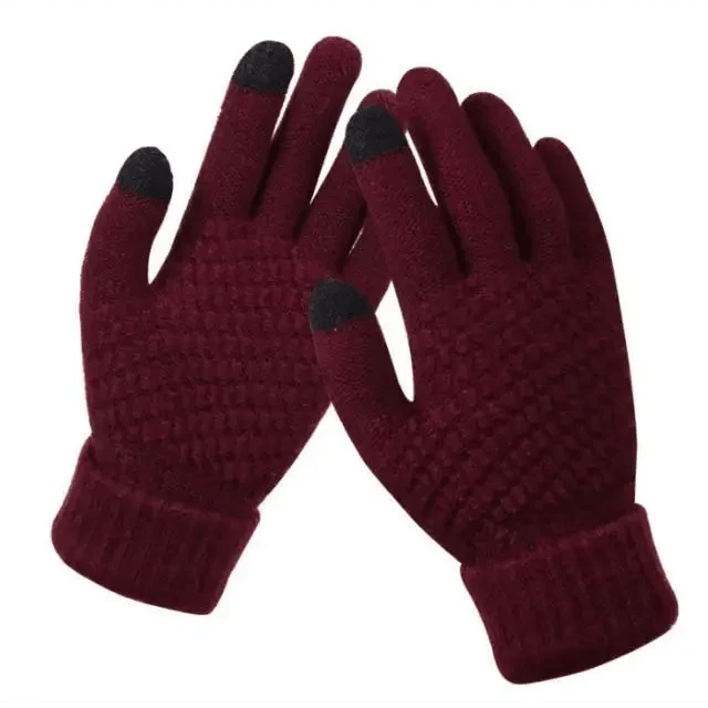 Women Winter Modern Touchscreen Gloves Thicken Warm Knitted Stretch One Size Gloves Full Finger Outdoor Skiing Gloves