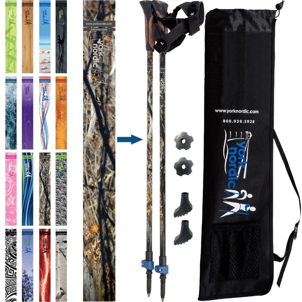 Official Nordic Walking Poles - True Nordic Glove Grip w-flip locks, detachable feet and travel bag - pair - For Heights up to 6’2”