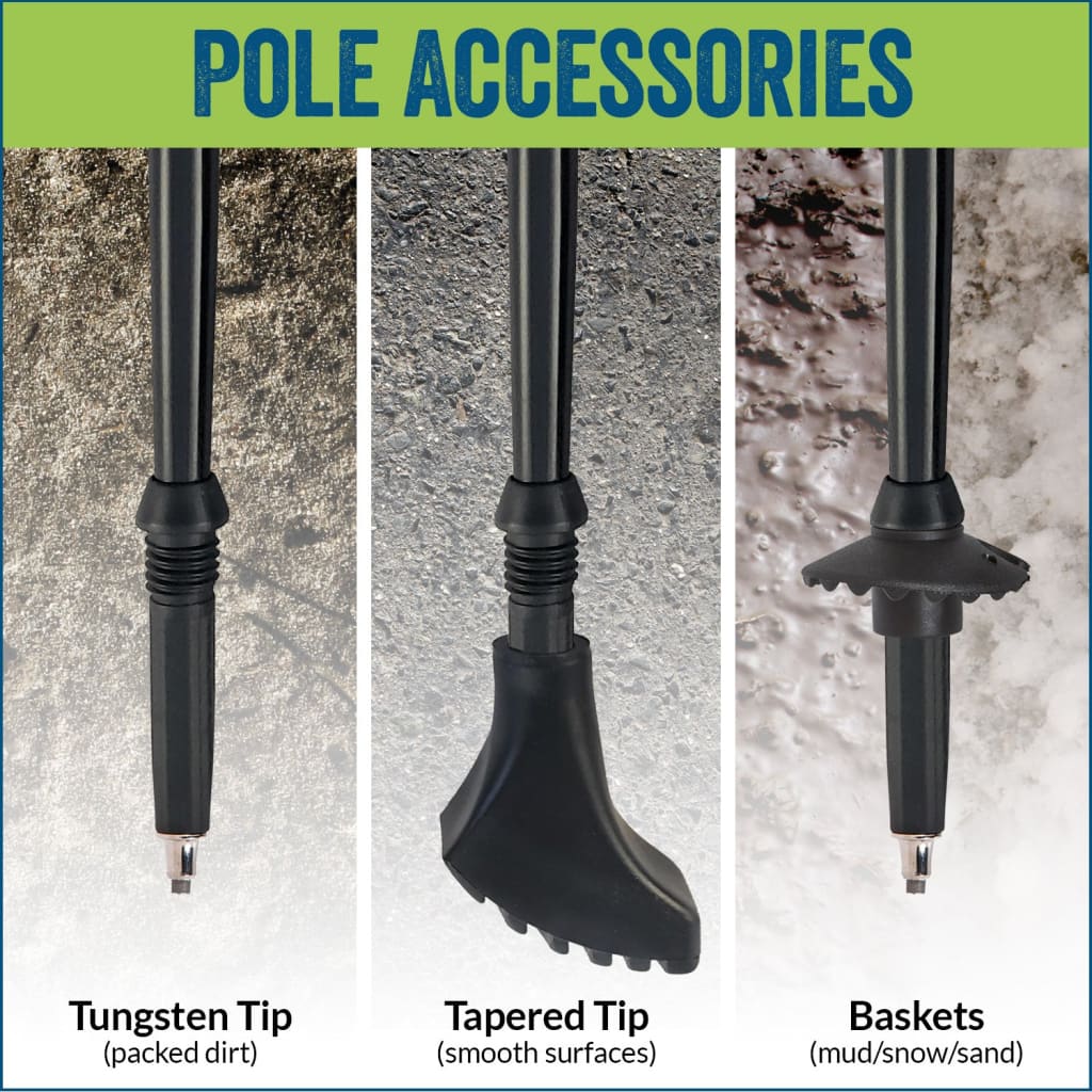 Official Nordic Walking Poles - True Nordic Glove Grip w-flip locks, detachable feet and travel bag - pair - For Heights up to 6’2”